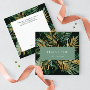Tropical chic Palm leaves green "Thank you" Card