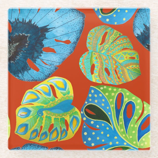 Tropical Chic: Seamless Leafy Pattern. Glass Coaster (Front)