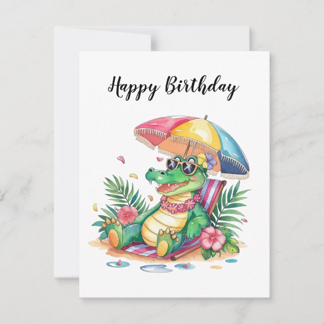 Tropical Chill Relaxing Gator Birthday Card (Front)