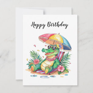 Tropical Chill Relaxing Gator Birthday Card