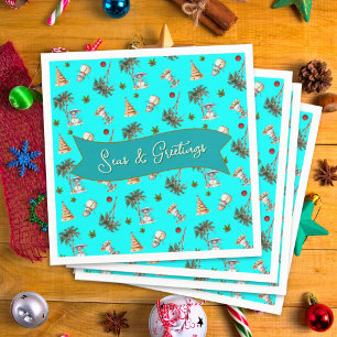 Tropical Christmas Aqua Blue Seas and Greetings Napkin