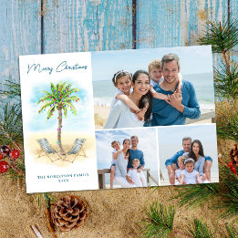Tropical Christmas Beach 3 Photo Holiday Card