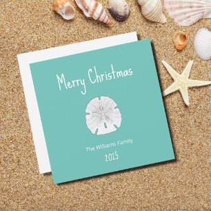 Tropical Christmas Beach Sand Dollar Teal Holiday Card