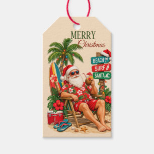 Tropical Christmas Beach Santa Retro Tropical Gift Tags