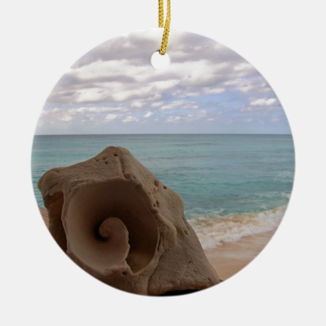 Tropical Christmas Beach Seashell Ceramic Tree Decoration (Front)