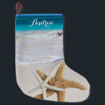 Tropical Christmas Beach Starfish Stocking<br><div class="desc">Starfish Christmas stocking with name template.  Ocean scene with two sea stars for the tropical themed holiday home.</div>