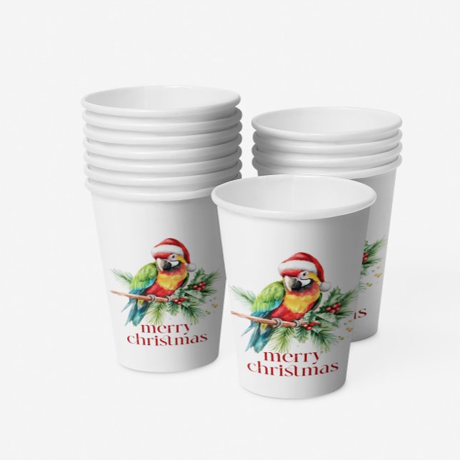 Tropical Christmas Bird Retro Merry Christmas Paper Cups (Creator Uploaded)