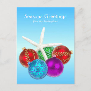 Tropical Christmas Blue Starfish Custom Postcard