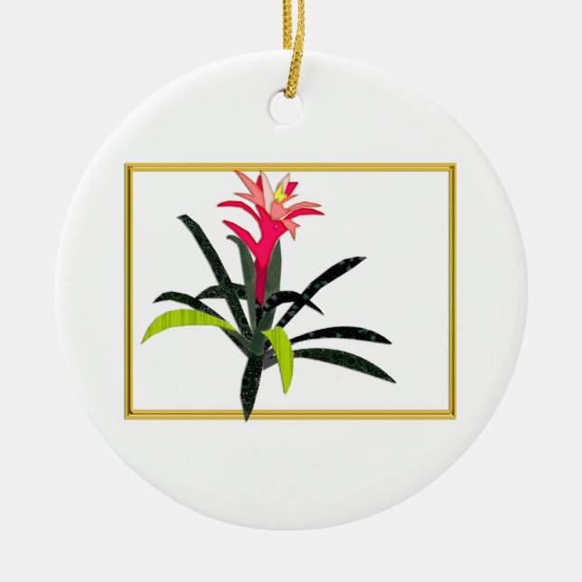Tropical Christmas Bromeliad Ceramic Tree Decoration (Front)