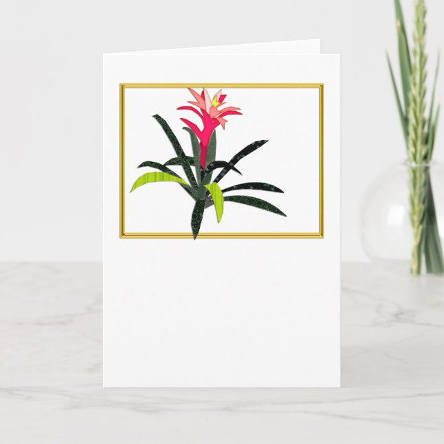 Tropical Christmas Bromeliad Holiday Card (Front)