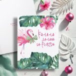 Tropical Christmas Card Designs<br><div class="desc">This tropical Christmas card design features a pink flamingo with green bow. Monstera palm leaves and pink florals frame the words "Fa-la-la-la-laaa-la-Florida" in fun hand letter style type. The card opens to read "Merry Pinkmas". Use the template fields to add your personalised greeting. To see more exotic holiday card ideas...</div>