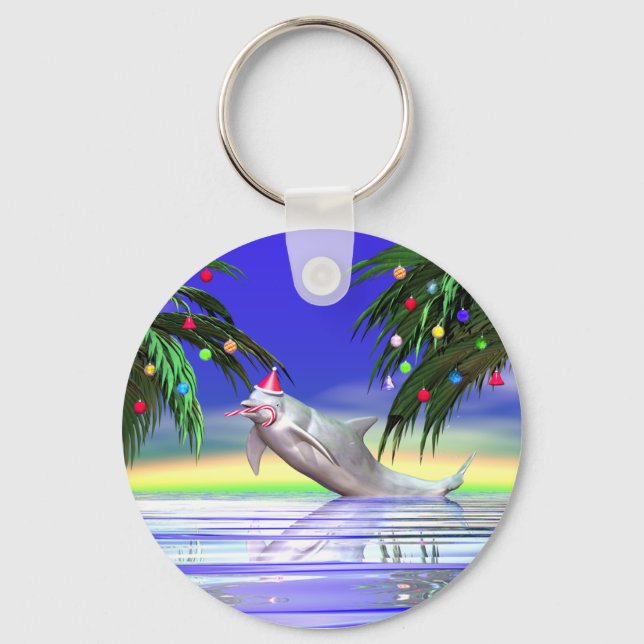 Tropical Christmas Dolphin Key Ring (Front)