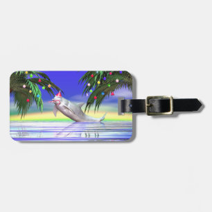 Tropical Christmas Dolphin Luggage Tag