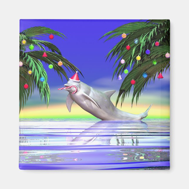 Tropical Christmas Dolphin Magnet (Front)