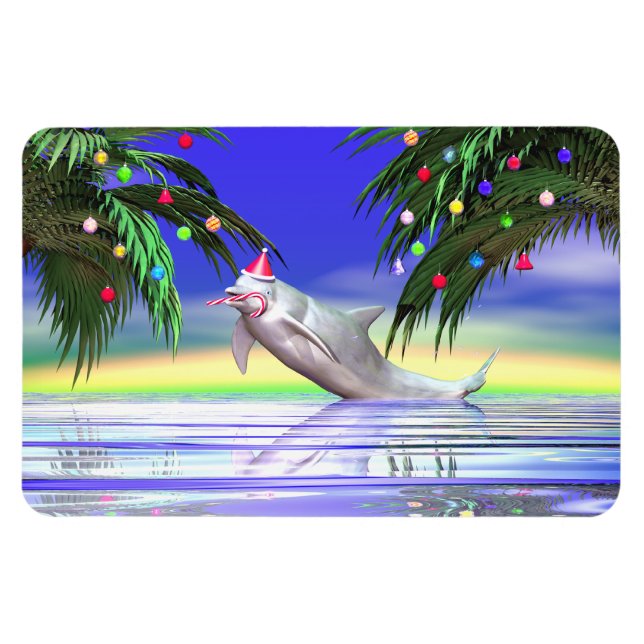 Tropical Christmas Dolphin Magnet (Horizontal)