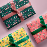 Tropical Christmas Fala Lets Roll Pink Convertible Wrapping Paper Sheet<br><div class="desc">Celebrate the festive holiday season with our fun tropical, festive and colourful holiday wrapping paper sheets. Our festive tropical design features three different complementing designs and colours. This fun Christmas pattern incorporates ribbons, pink and green convertible car carrying palm trees in the back, palm frond wreath, and the words fa...</div>