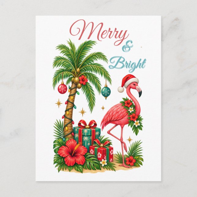 Tropical Christmas Flamingo Greeting Card (Front)