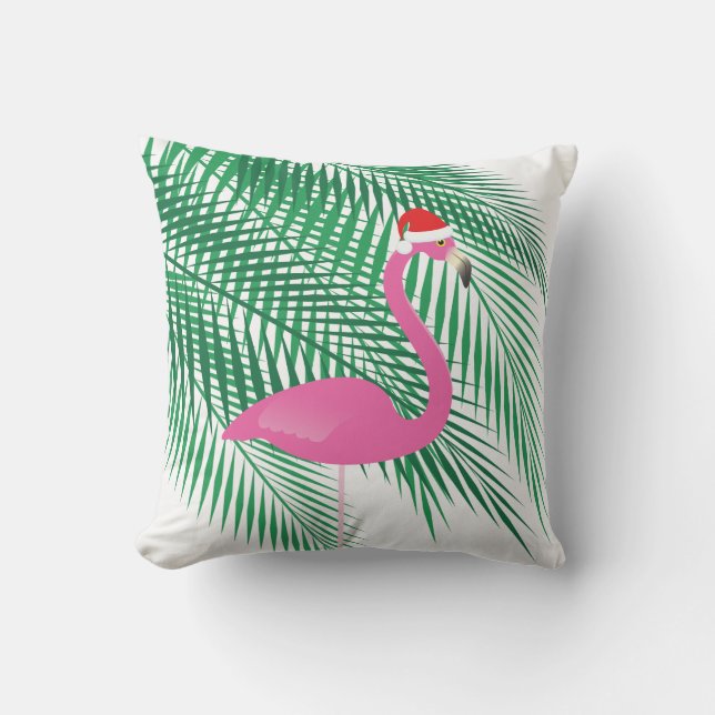 Tropical Christmas Flamingo on White - Outdoor Cushion (Front)