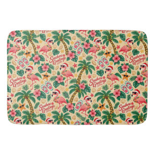 Tropical Christmas Flamingos and Palm Trees Bath Mat