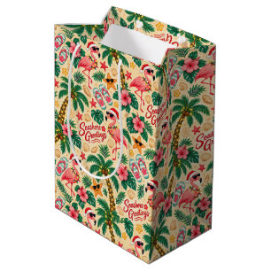 Tropical Christmas Flamingos and Palm Trees Medium Gift Bag