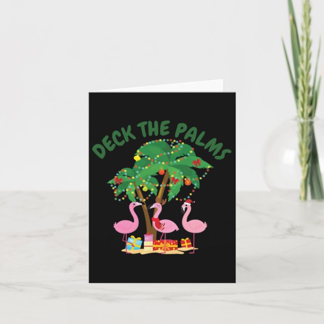 Tropical Christmas Florida Flamingo Deck The Palms Card (Front)