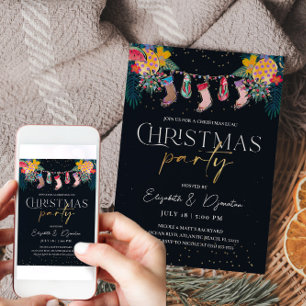 Tropical Christmas Gold Glitter Invitation Card