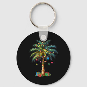 Tropical Christmas Hawaiian Santa Xmas Lights Palm Key Ring