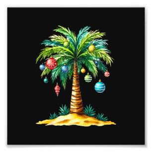 Tropical Christmas Hawaiian Santa Xmas Lights Palm Photo Print