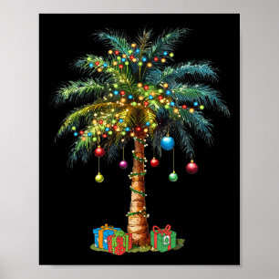 Tropical Christmas Hawaiian Santa Xmas Lights Palm Poster