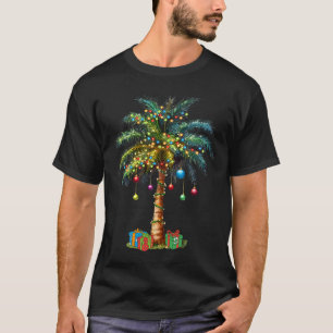 Tropical Christmas Hawaiian Santa Xmas Lights Palm T-Shirt