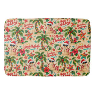 Tropical Christmas Holiday Fun Pattern Bath Mat