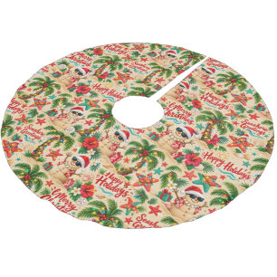 Tropical Christmas Holiday Fun Pattern Brushed Polyester Tree Skirt