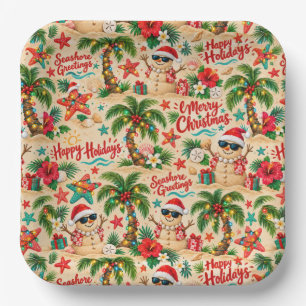 Tropical Christmas Holiday Fun Pattern Paper Plate