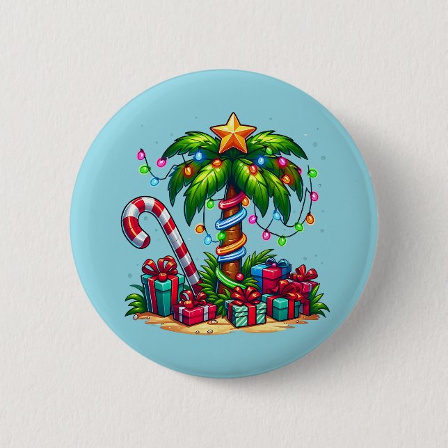 Tropical Christmas Holiday Palm Tree 6 Cm Round Badge (Front)