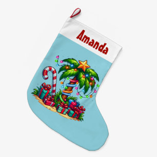 Tropical Christmas Holiday Palm Tree Large Christmas Stocking