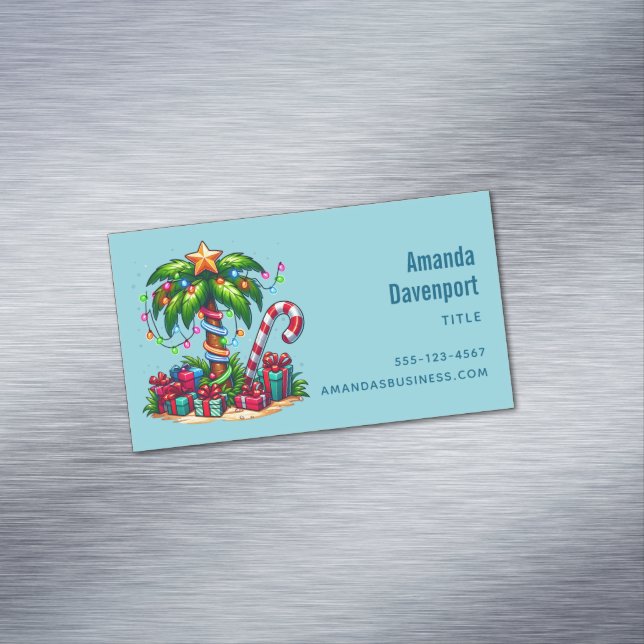 Tropical Christmas Holiday Palm Tree Magnetic Business Card (In Situ)