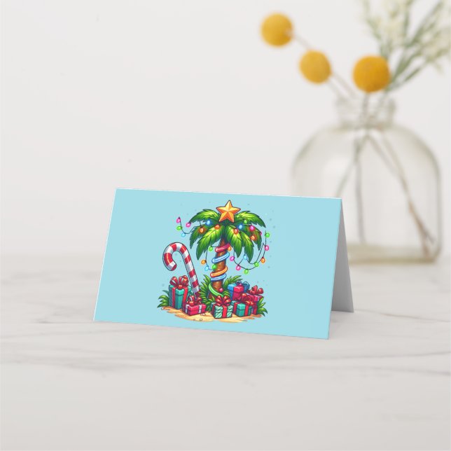 Tropical Christmas Holiday Palm Tree Place Card (Front)