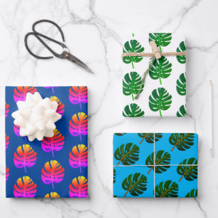 Tropical Christmas in July Monstera leaf pattern Wrapping Paper Sheet
