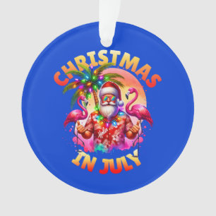 Tropical Christmas in July Palm Trees & Flamingos Ornament