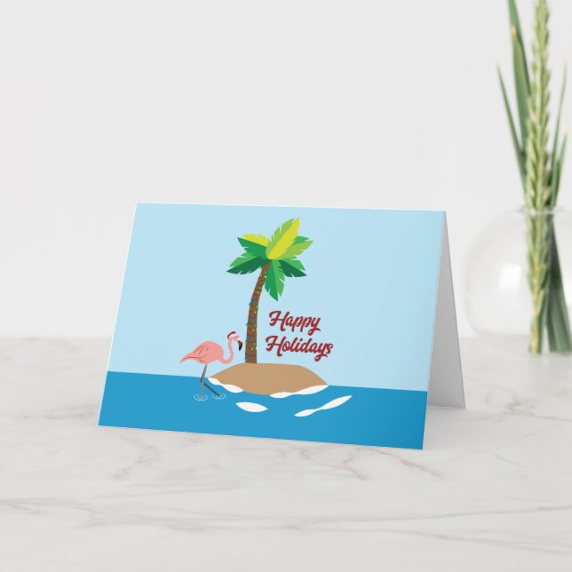 Tropical Christmas Island with Flamingo Card (Front)