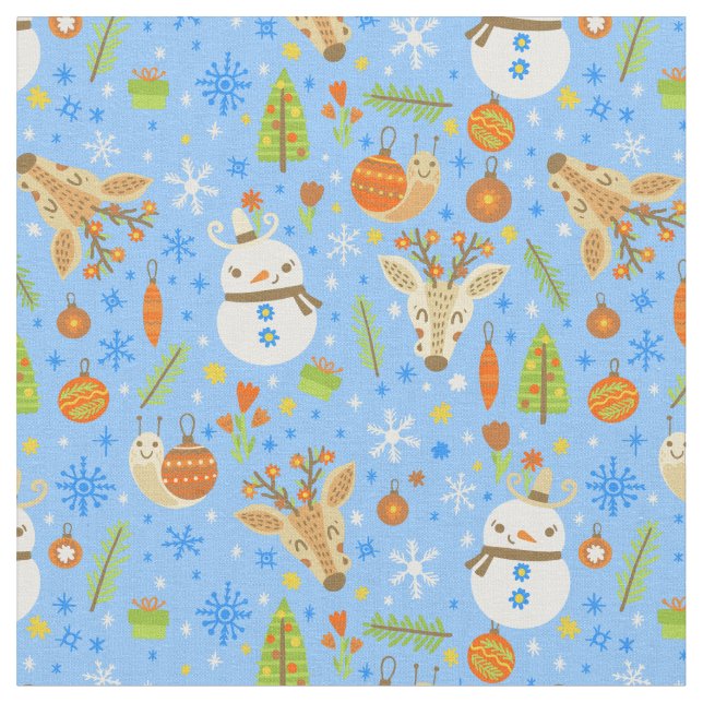 tropical christmas july snail snowman summer xmas fabric (Close Up)