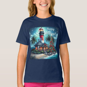 Tropical Christmas Lighthouse Personalised T-Shirt
