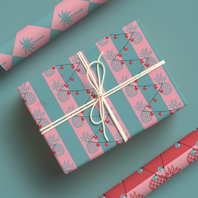 Tropical Christmas - Modern Preppy Pink Pineapple  Wrapping Paper Sheet (Creator Uploaded)