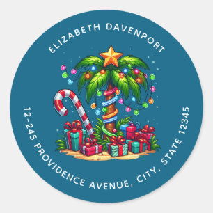 Tropical Christmas Palm Tree Address Classic Round Sticker