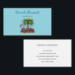 Tropical Christmas Palm Tree Business Card<br><div class="desc">Business cards with a seasonal holiday image. A tropical palm tree decorated in festive lights with a star on top. A giant red and white candy cane sticking out of the sand. Christmas presents under the tree. Whimsical and fun.</div>