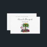 Tropical Christmas Palm Tree Business Card<br><div class="desc">Business cards with a seasonal holiday image. A tropical palm tree decorated in festive lights with a star on top. A giant red and white candy cane sticking out of the sand. Christmas presents under the tree. Whimsical and fun.</div>