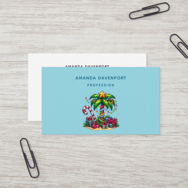 Tropical Christmas Palm Tree Business Card (Front/Back In Situ)