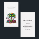 Tropical Christmas Palm Tree Business Card<br><div class="desc">Business card with a seasonal holiday image. A tropical palm tree decorated in festive lights with a star on top. A giant red and white candy cane sticking out of the sand. Christmas presents under the tree. Whimsical and fun.</div>