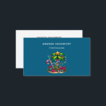 Tropical Christmas Palm Tree Business Card<br><div class="desc">Business card with a seasonal holiday image. A tropical palm tree decorated in festive lights with a star on top. A giant red and white candy cane sticking out of the sand. Christmas presents under the tree. Whimsical and fun.</div>