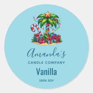 Tropical Christmas Palm Tree Candle Business Classic Round Sticker